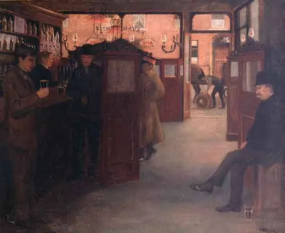 Stan Cowen, INTERIOR OF KAVANAGH'S PUB, DUBLIN, oil on canvas
