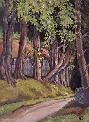 Dorothy Blackham, BLOSSOMING CHESTNUTS, oil on canvas board