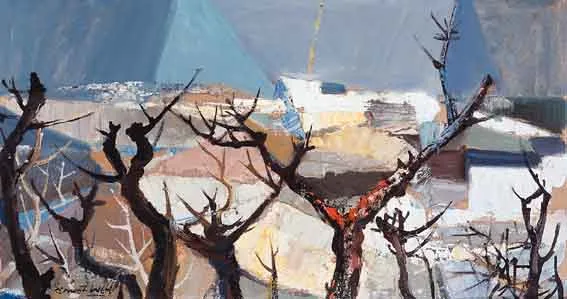 THORN LANDSCAPE by Kenneth Webb, oil on canvas, sold Jun 2001