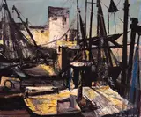 Kenneth Webb, EVENING LIGHT - TRAWLERS AND FISHING NETS