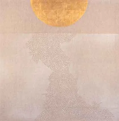 GOLD PAINTING by Patrick Scott, gold leaf and tempera on uprimed canvas, sold Jun 2001