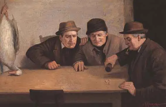 THE DICE THROWERS by Joseph Malachy Kavanagh, oil on canvas, sold Jun 2001