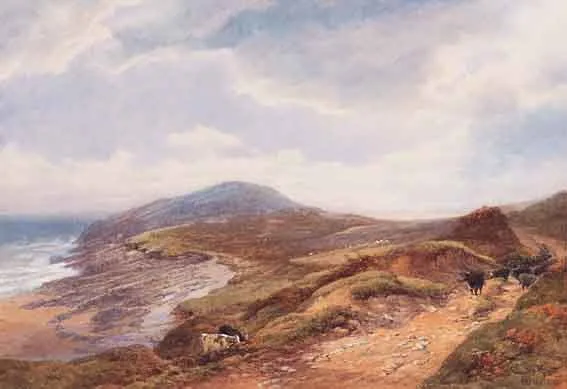CATTLE ON A COASTAL PATH by Edward Duncan, watercolour, offered Jun 2001