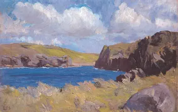CLIFFS AND COVE WITH A LIGHT BREEZE BLOWING (COUNTY KERRY) by Estella Solomons, oil on board, sold Jun 2001