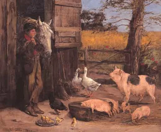 FARMYARD RECITAL by Gregor Grey, oil on canvas, sold Jun 2001