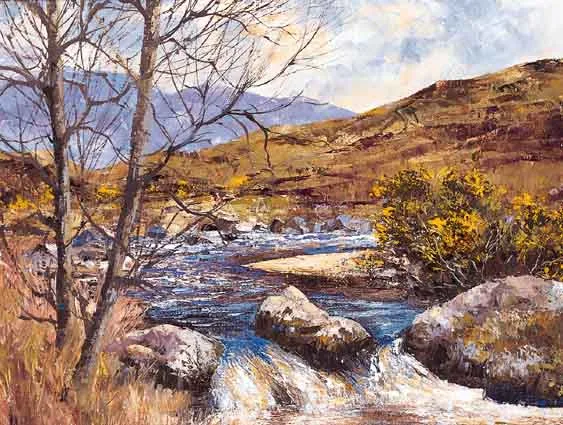 Fergus O'Ryan, RIVER AND GORSE, WICKLOW, oil on canvas board