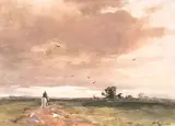 Wycliffe Egginton, LONE RIDER IN LANDSCAPE AT SUNDOWN