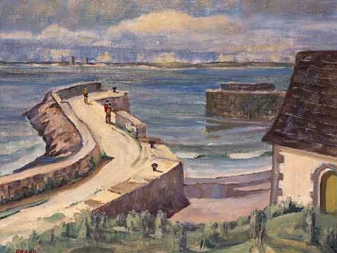 Liam Proud, THE HARBOUR AT LAMBAY ISLAND (COUNTY DUBLIN), oil on canvas board