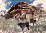Elizabeth Rivers, OIL SKETCH OF COWS IN PASTURE, ARAN