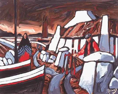 John P. Rooney, THE RED GATE, gouache on board