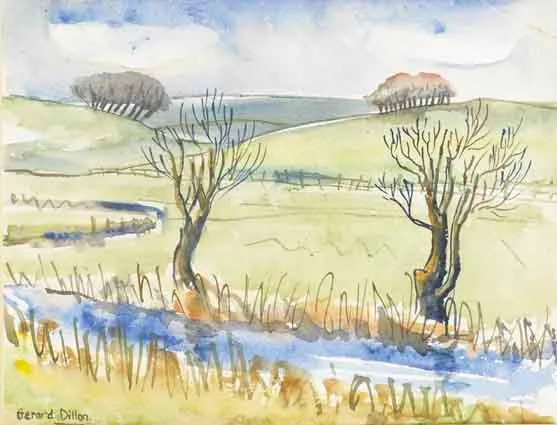 LAGAN VALLEY by Gerard Dillon, watercolour, sold Sep 2003