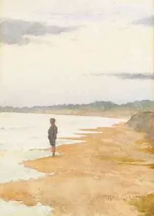 Norman Garstin, YOUNG BOY STANDING AT THE WATER'S EDGE, watercolour