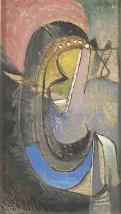 TURN WITH BLUE by Alicia Boyle, oil on board, sold Sep 2003