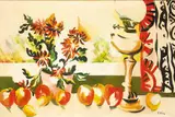 Evie Hone, WINDOWSILL STILL LIFE WITH OIL LAMP AND CHRYSANTHEMUMS