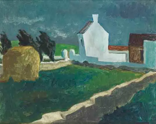 FARM AT BOARDMILLS, COUNTY DOWN by Basil Blackshaw, oil on board, sold Sep 2003