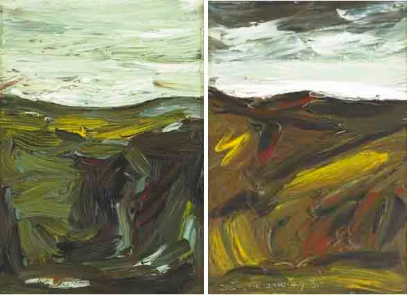 BOGLAND FIELDS and ROUGH GROUND, WICKLOW (A PAIR) by Seán McSweeney, oil on canvas board, sold Sep 2003