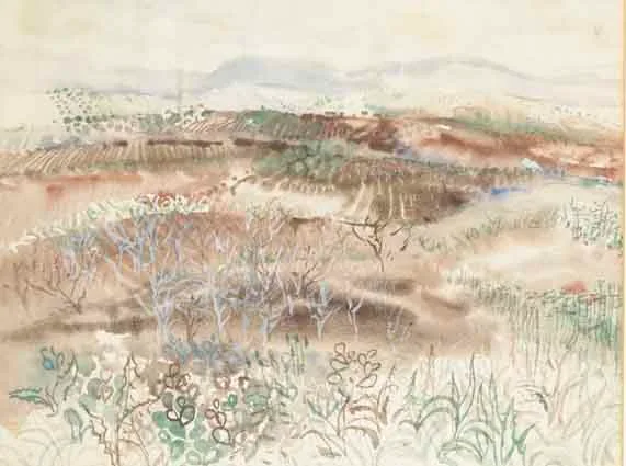 RURAL LANDSCAPE by George Campbell, watercolour, offered Sep 2003