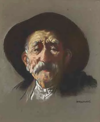 Seán Keating, HEAD OF THE TURF GATHERER, pastel on tinted paper
