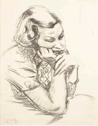 William John Leech, STUDY OF A YOUNG GIRL IN PENSIVE MOOD, conté crayon on paper