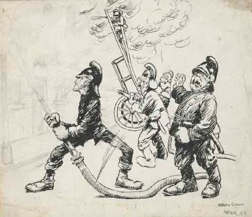 FIRE MEN by William Conor, pen and ink over pencil, offered Sep 2003