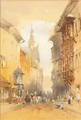 William Bingham McGuinness, A CONTINENTAL STREET WITH CROWDS AND CARRIAGES