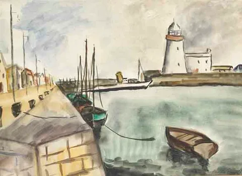 Moila Powell, HOWTH HARBOUR AND LIGHTHOUSE, watercolour