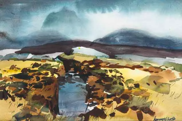 BLANKET BOG, CONNEMARA by Kenneth Webb, watercolour, sold Sep 2003