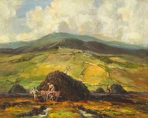 LOADING TURF, DUNFANAGHY, COUNTY DONEGAL by Padraic Woods, oil on canvas, sold Sep 2003