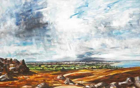 Adrian Murray-Hayden, DUBLIN BAY FROM THE WICKLOW MOUNTAINS, oil on board
