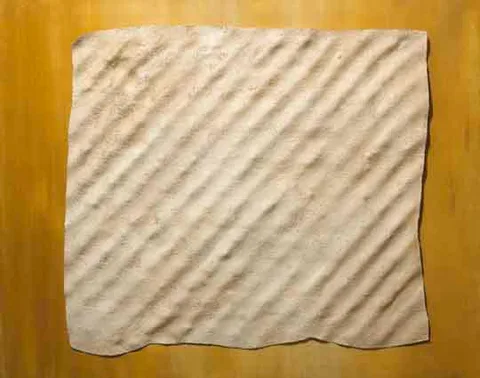 Deborah Brown, WHITE FORM ON YELLOW OCHRE, fibreglass and oil on canvas