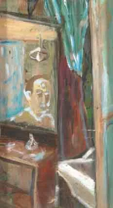 INTERIOR STUDY WITH ARTIST'S REFLECTION by Tony O'Malley, oil on board, sold Sep 2003