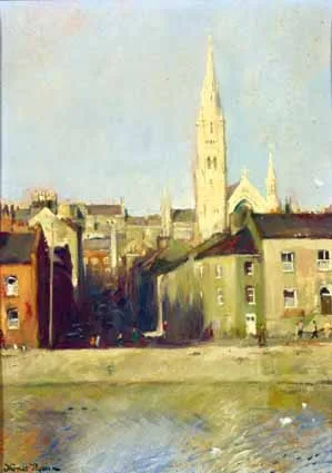ST PETER'S CHURCH, DROGHEDA by Thomas Ryan, oil on board, sold Feb 2003