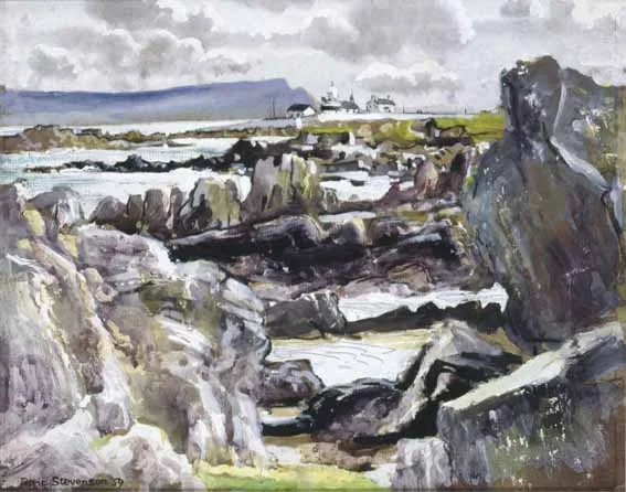 Patric Stevenson, COAST AT SHROVE, COUNTY DONEGAL, gouache on board