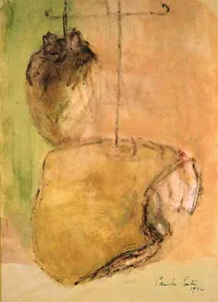 HANGING MEAT WITH COW'S HEART by Camille Souter, oil on paper, sold Feb 2003