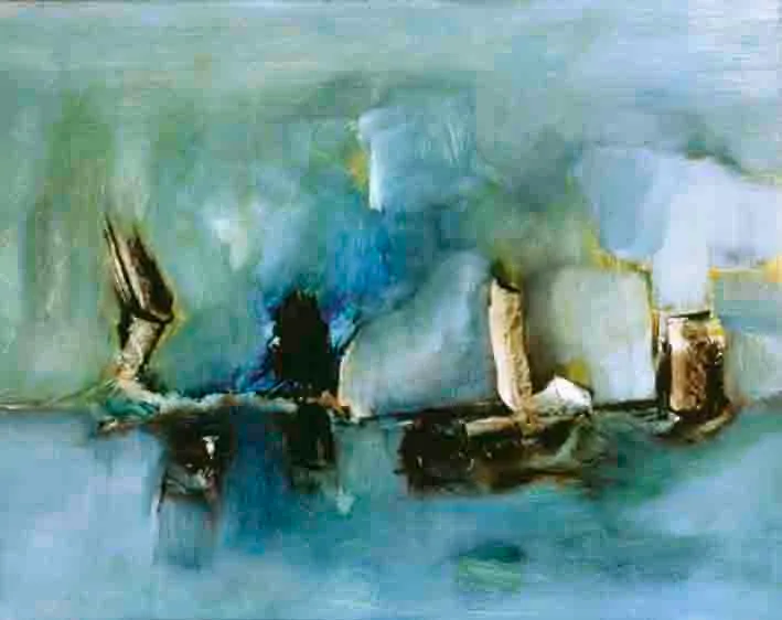 FORMS IN A LANDSCAPE (WITH 4 OTHER WORKS) by Gerald Davis, oil on board, sold Feb 2003