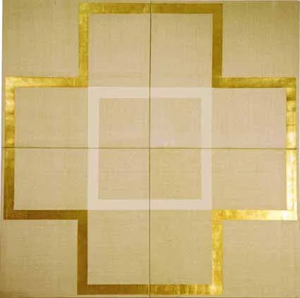 Patrick Scott, CROSS (POLYPTYCH), tempera and gold leaf on unprimed canvas