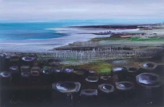SHORE (GIANT'S CAUSEWAY) by Richard Kingston, oil on board, sold Feb 2003