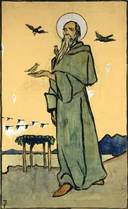 Jack Butler Yeats, SAINT KEVIN, watercolour heightened with white