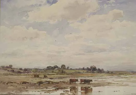 CATTLE WATERING by Frank Egginton, watercolour, sold Feb 2003