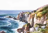 Bea Orpen, GULLS FLYING BY ROCKY CLIFFS ON A FINE DAY