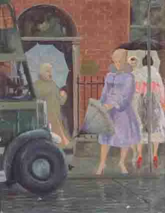 Patrick Leonard, THE BUS STOP, oil on canvas