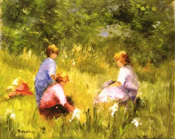AFTERNOON CHAT by Elizabeth Brophy, oil on board, sold Feb 2003