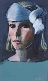 George Potter, PORTRAIT OF A YOUNG WOMAN IN A BLUE HAT