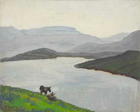 THE DONKEYS by Letitia Marion Hamilton, oil on panel, sold Apr 2003