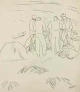 Elizabeth Rivers, ARAN FISHERMEN SORTING NETS