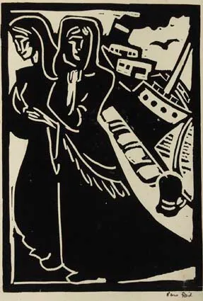 Nano Reid, TWO WOMEN STROLLING BY THE QUAY, linocut; edition unknown
