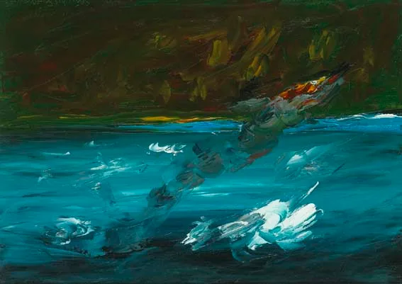 BOGLAND FIRE by Seán McSweeney, oil on board, sold Apr 2003