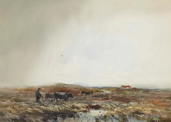 DRIVING HOME THE CATTLE by Frank Egginton, watercolour, offered Apr 2003