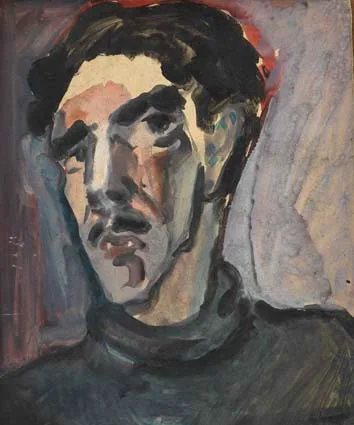 SELF PORTRAIT by George Campbell, watercolour on card, sold Apr 2003