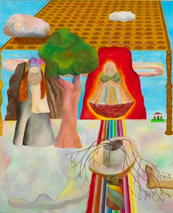 SURREAL COMPOSITION WITH OPTIC NERVES by Stephen McKenna, oil on canvas, sold Apr 2003